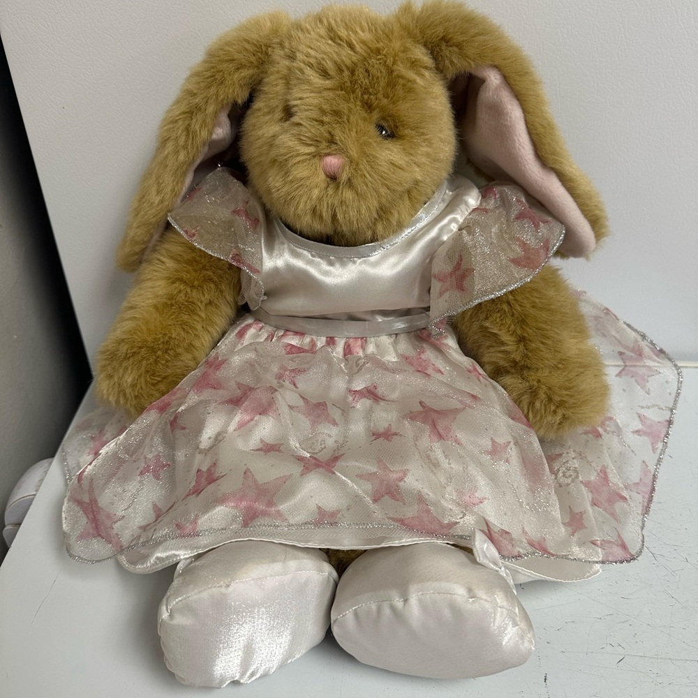 Build A Bear Bunny Big Ears, Pink Nose With Stars Dress Outfit